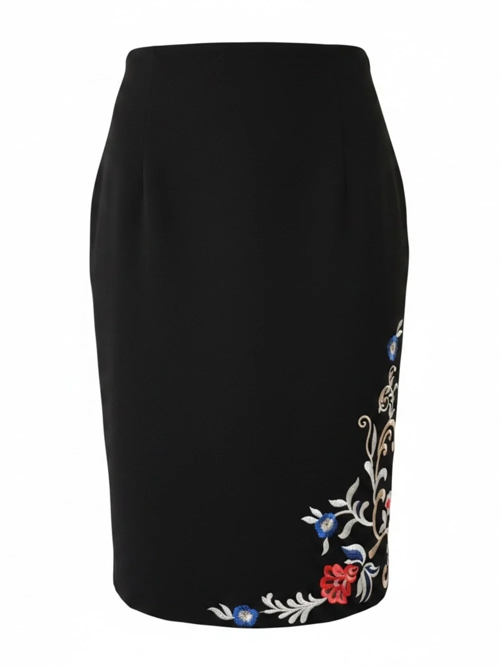 Tahari Black Pencil Skirt with Floral Embroidery